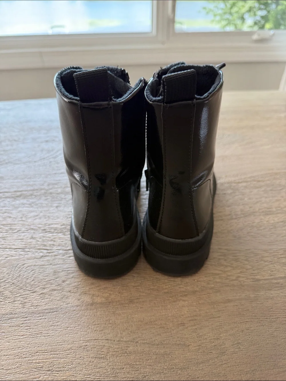Girls Black Lace-Up Combat Boots